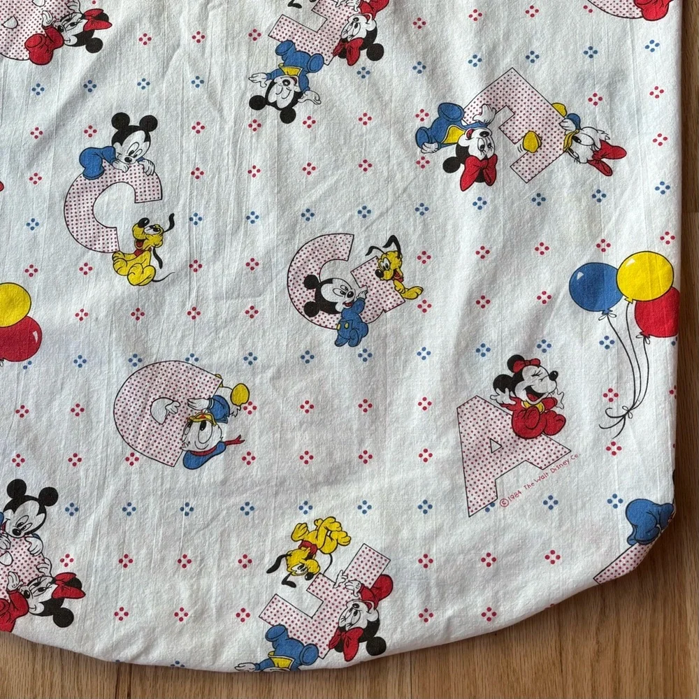 Vintage 1984 Dundee Fitted Mini Crib Sheet Baby Mickey Alphabet Print Cotton